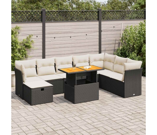 Set sofás jardín y cojines 9 pzas ratán sintético acacia negro