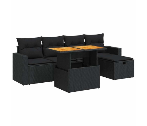 Set sofás jardín y cojines 6 pzas ratán sintético acacia negro