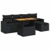Set sofás jardín y cojines 6 pzas ratán sintético acacia negro