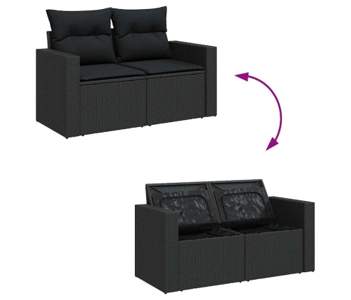 Set sofás jardín y cojines 6 pzas ratán sintético acacia negro