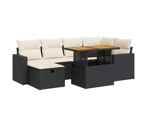 Set sofás jardín y cojines 8 pzas ratán sintético acacia negro