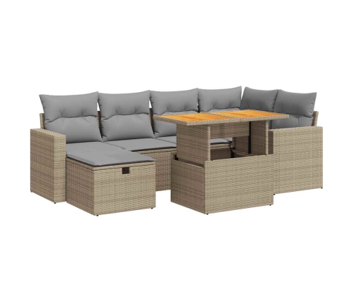 Set sofás jardín y cojines 8 pzas ratán sintético acacia beige