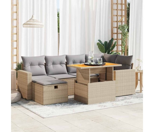 Set sofás jardín y cojines 8 pzas ratán sintético acacia beige