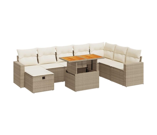 Set sofás jardín y cojines 9 pzas ratán sintético acacia beige