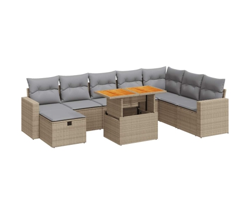 Set sofás jardín y cojines 9 pzas ratán sintético acacia beige
