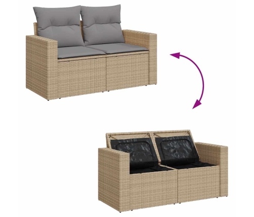 Set sofás jardín y cojines 9 pzas ratán sintético acacia beige