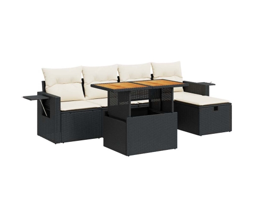 Set sofás jardín y cojines 6 pzas ratán sintético acacia negro