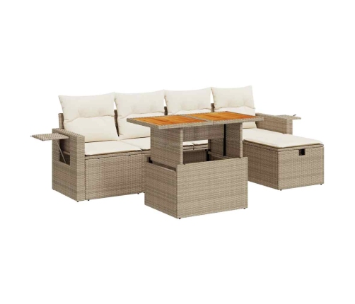 Set sofás jardín y cojines 6 pzas ratán sintético acacia beige