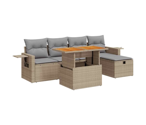 Set sofás jardín y cojines 6 pzas ratán sintético acacia beige