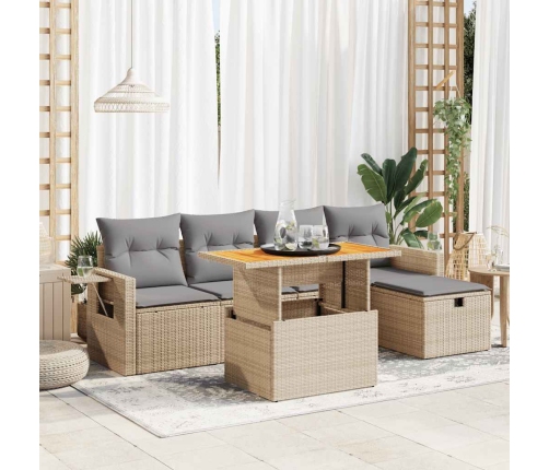 Set sofás jardín y cojines 6 pzas ratán sintético acacia beige