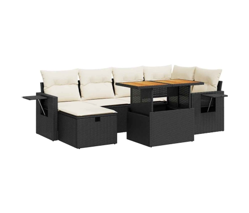 Set sofás jardín y cojines 8 pzas ratán sintético acacia negro