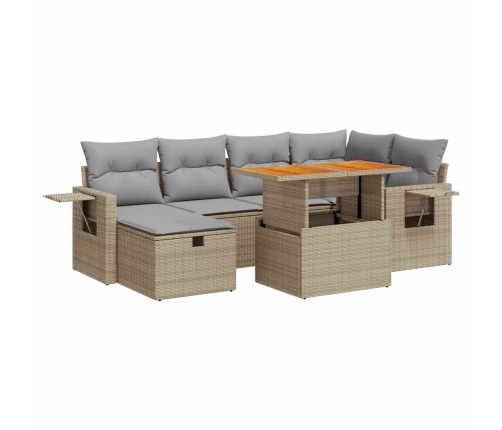 Set sofás jardín y cojines 8 pzas ratán sintético acacia beige