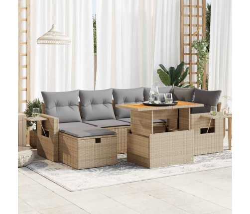 Set sofás jardín y cojines 8 pzas ratán sintético acacia beige