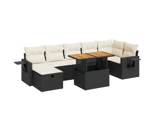 Set sofás jardín y cojines 5 pzas ratán sintético acacia negro