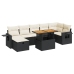 Set sofás jardín y cojines 5 pzas ratán sintético acacia negro