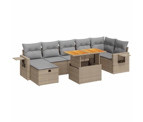 Set sofás jardín y cojines 5 pzas ratán sintético acacia beige