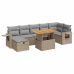 Set sofás jardín y cojines 5 pzas ratán sintético acacia beige