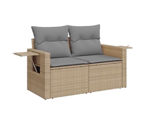 Set sofás jardín y cojines 5 pzas ratán sintético acacia beige