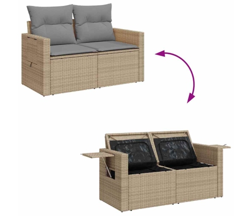 Set sofás jardín y cojines 5 pzas ratán sintético acacia beige