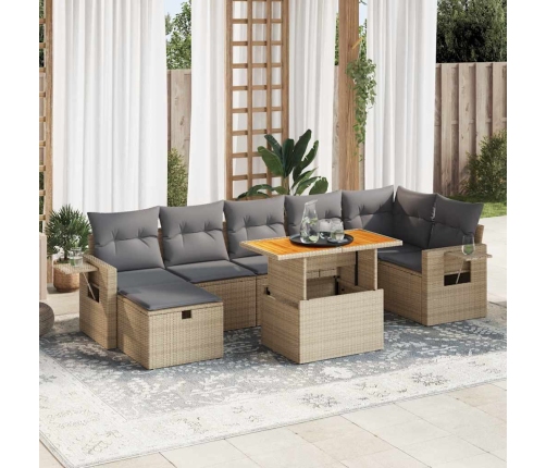 Set sofás jardín y cojines 5 pzas ratán sintético acacia beige