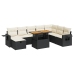 Set sofás jardín y cojines 9 pzas ratán sintético acacia negro