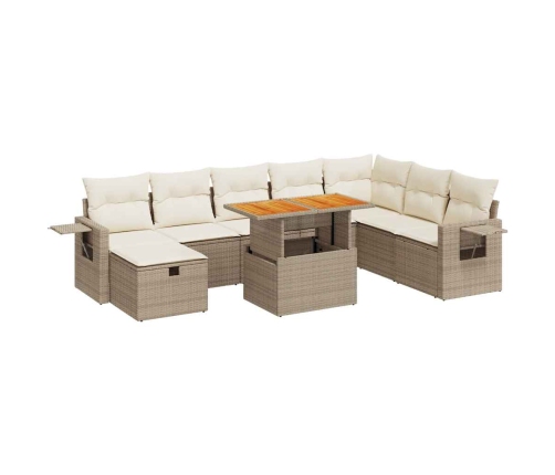 Set sofás jardín y cojines 9 pzas ratán sintético acacia beige