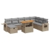 Set sofás jardín y cojines 9 pzas ratán sintético acacia beige