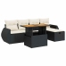 Set sofás jardín y cojines 6 pzas ratán sintético acacia negro
