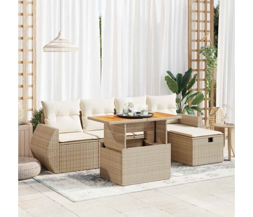 Set sofás jardín y cojines 6 pzas ratán sintético acacia beige