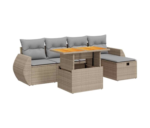 Set sofás jardín y cojines 6 pzas ratán sintético acacia beige