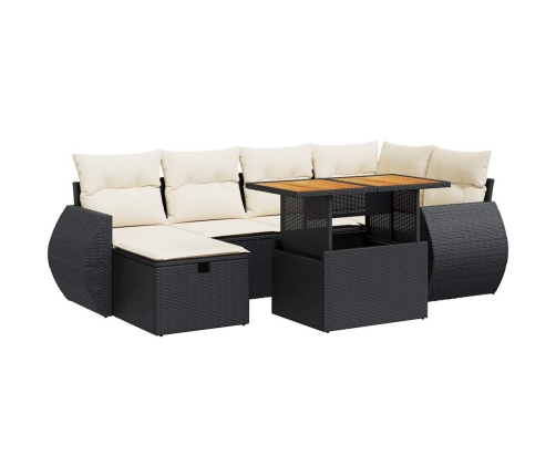 Set sofás jardín y cojines 8 pzas ratán sintético acacia negro