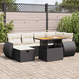 Set sofás jardín y cojines 8 pzas ratán sintético acacia negro