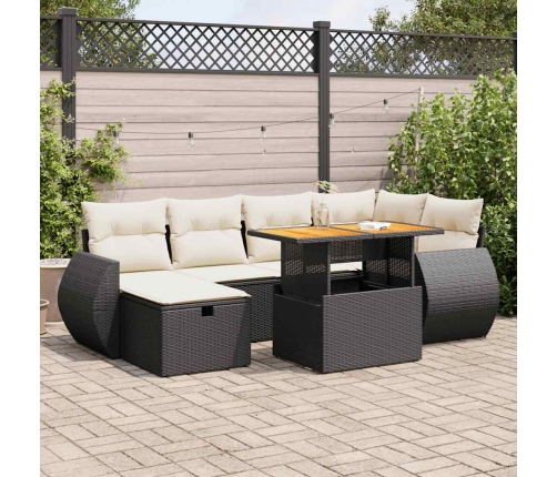 Set sofás jardín y cojines 8 pzas ratán sintético acacia negro
