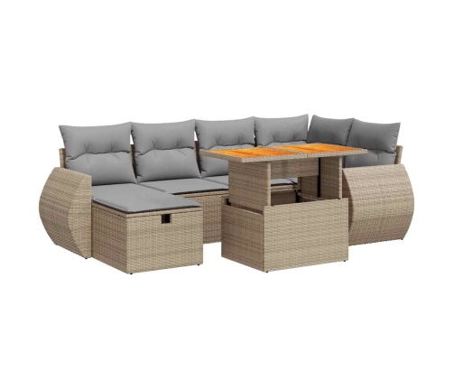 Set sofás jardín y cojines 8 pzas ratán sintético acacia beige
