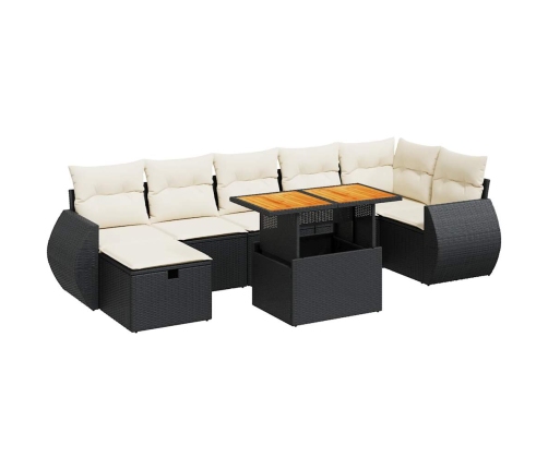 Set sofás jardín y cojines 5 pzas ratán sintético acacia negro