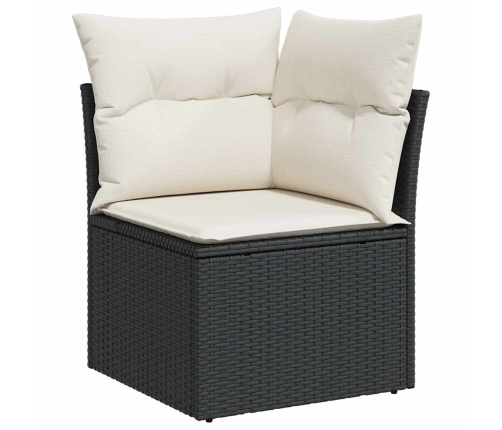 Set sofás jardín y cojines 5 pzas ratán sintético acacia negro