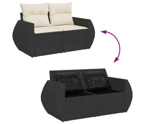 Set sofás jardín y cojines 5 pzas ratán sintético acacia negro