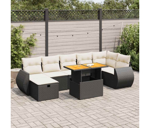 Set sofás jardín y cojines 5 pzas ratán sintético acacia negro