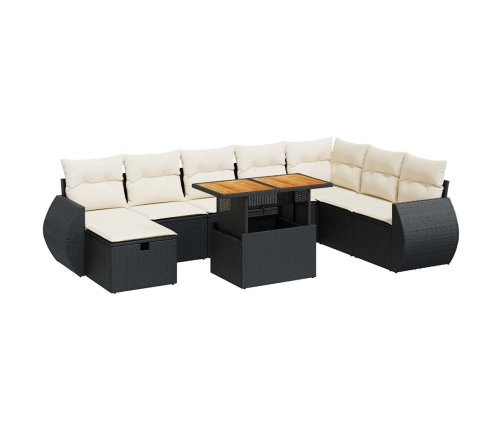 Set sofás jardín y cojines 9 pzas ratán sintético acacia negro