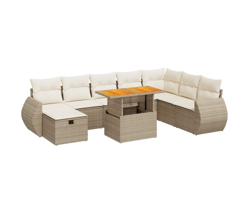 Set sofás jardín y cojines 9 pzas ratán sintético acacia beige