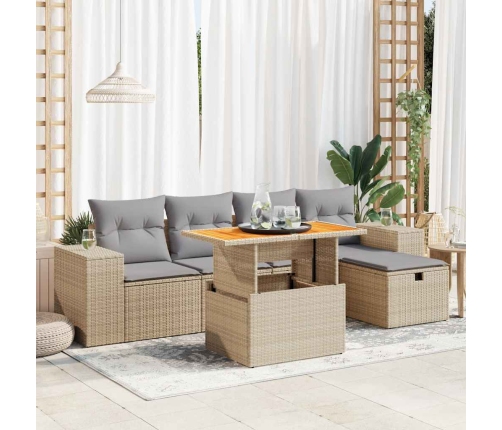 Set sofás jardín y cojines 6 pzas ratán sintético acacia beige