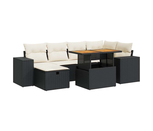 Set sofás jardín y cojines 8 pzas ratán sintético acacia negro
