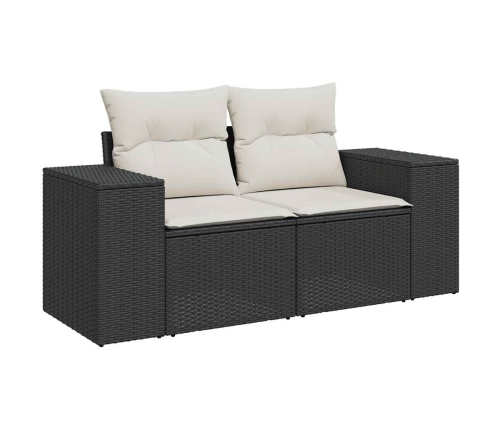 Set sofás jardín y cojines 8 pzas ratán sintético acacia negro