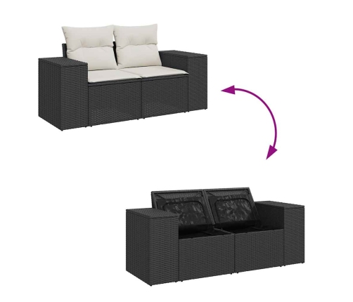 Set sofás jardín y cojines 8 pzas ratán sintético acacia negro