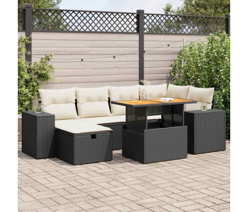 Set sofás jardín y cojines 8 pzas ratán sintético acacia negro