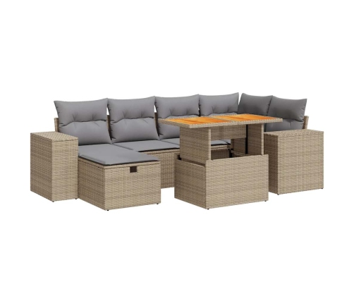 Set sofás jardín y cojines 8 pzas ratán sintético acacia beige