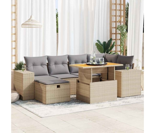 Set sofás jardín y cojines 8 pzas ratán sintético acacia beige