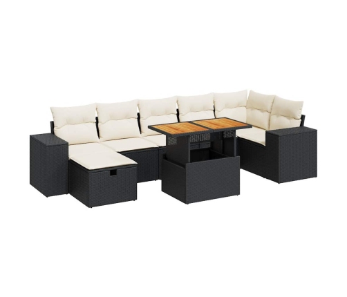 Set sofás jardín y cojines 5 pzas ratán sintético acacia negro