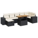 Set sofás jardín y cojines 5 pzas ratán sintético acacia negro