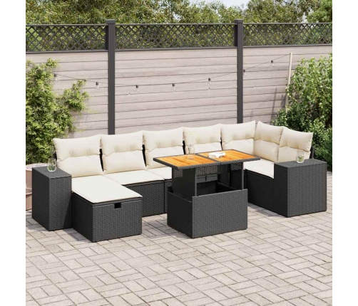 Set sofás jardín y cojines 5 pzas ratán sintético acacia negro
